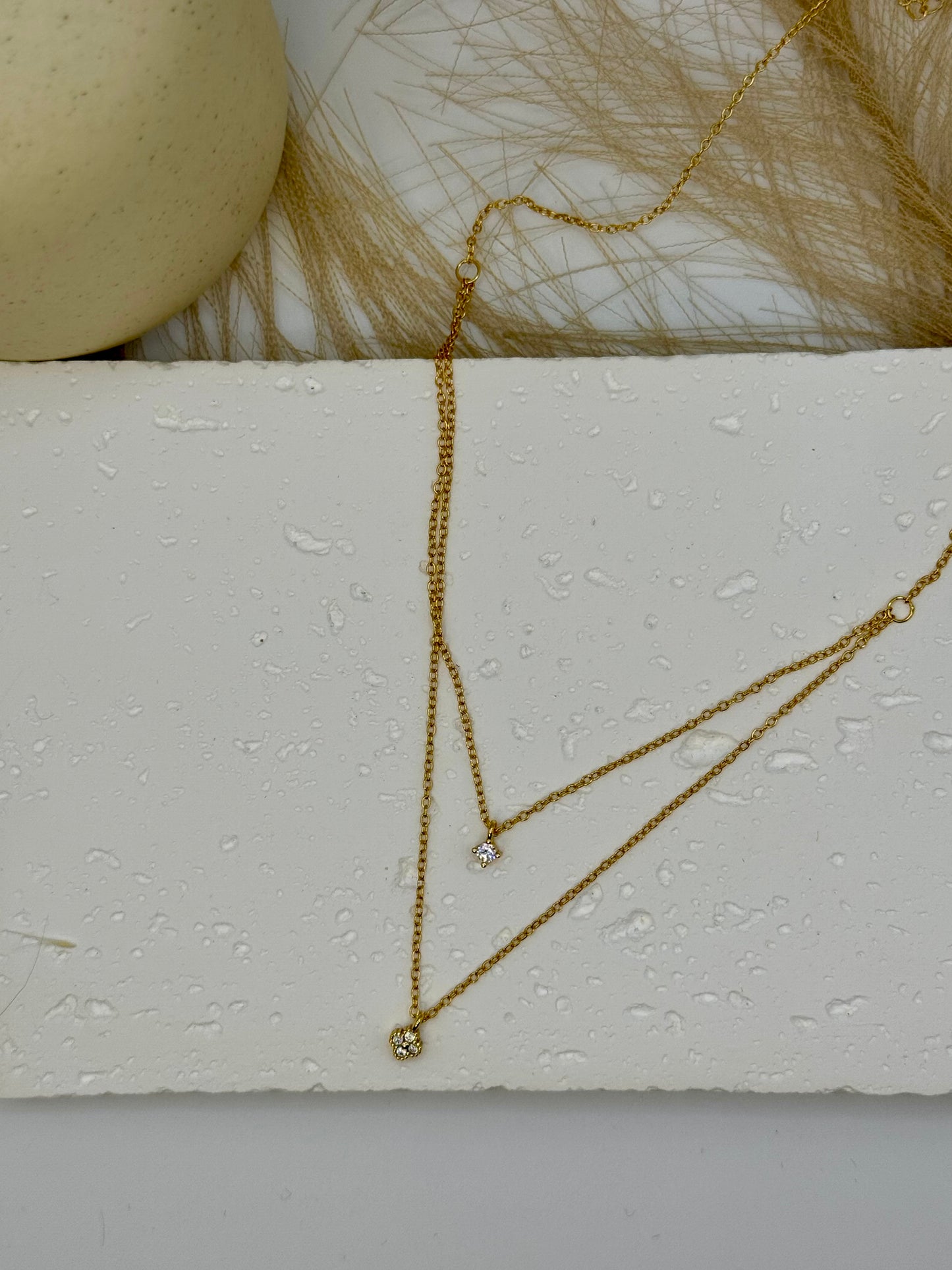 Flower and Four-leaf Clover Double Layer Necklace