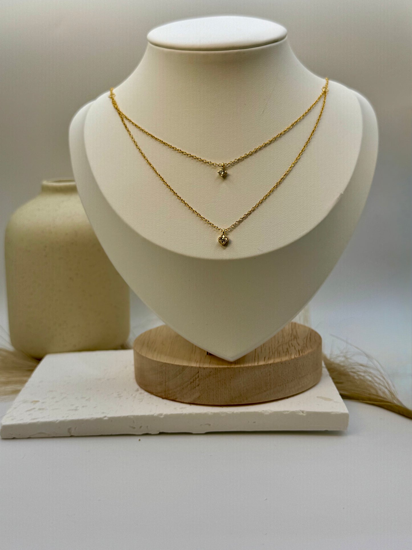 Flower and Four-leaf Clover Double Layer Necklace