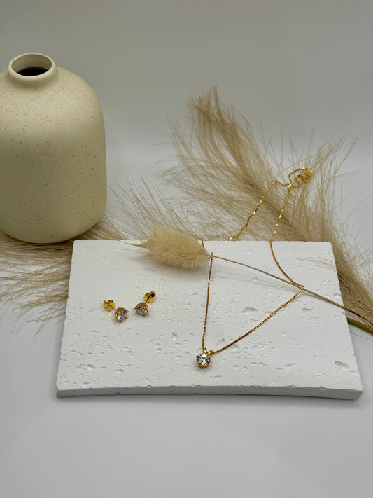 1ct Solitaire Earring and Pendant Necklace Set